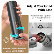 External grind adjustment showing coarse and fine settings on electric grinder