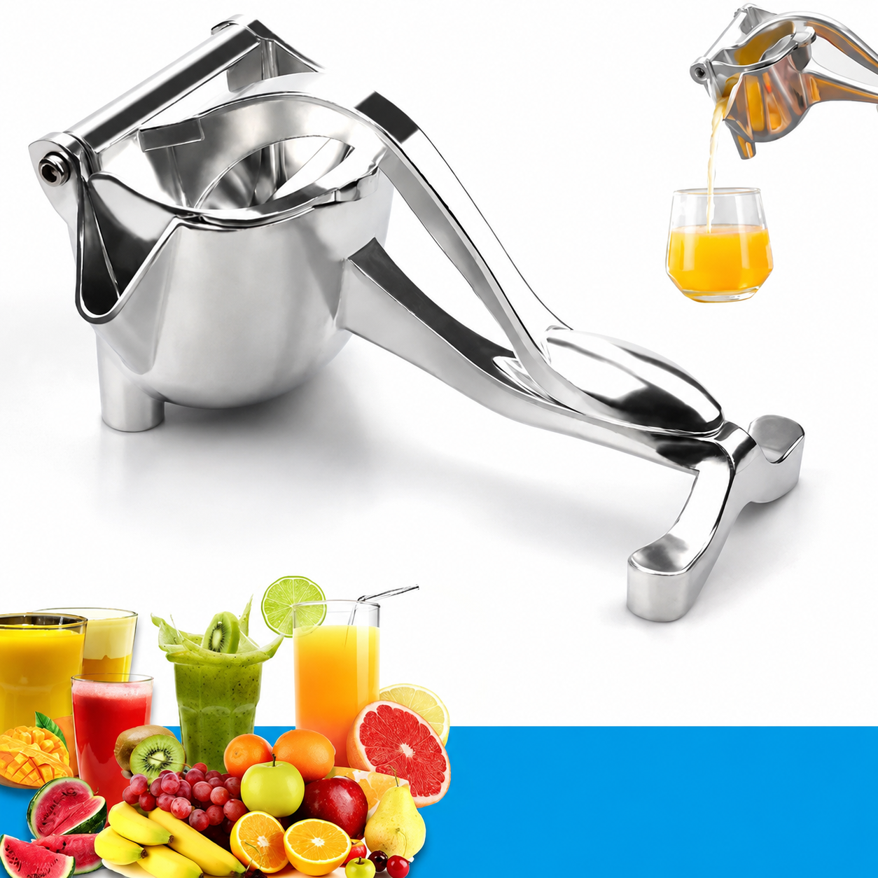 FreshTaste Manual Citrus Press pouring fresh orange juice Main image