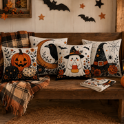 Halloween pillow covers set of four in a cozy fall living room