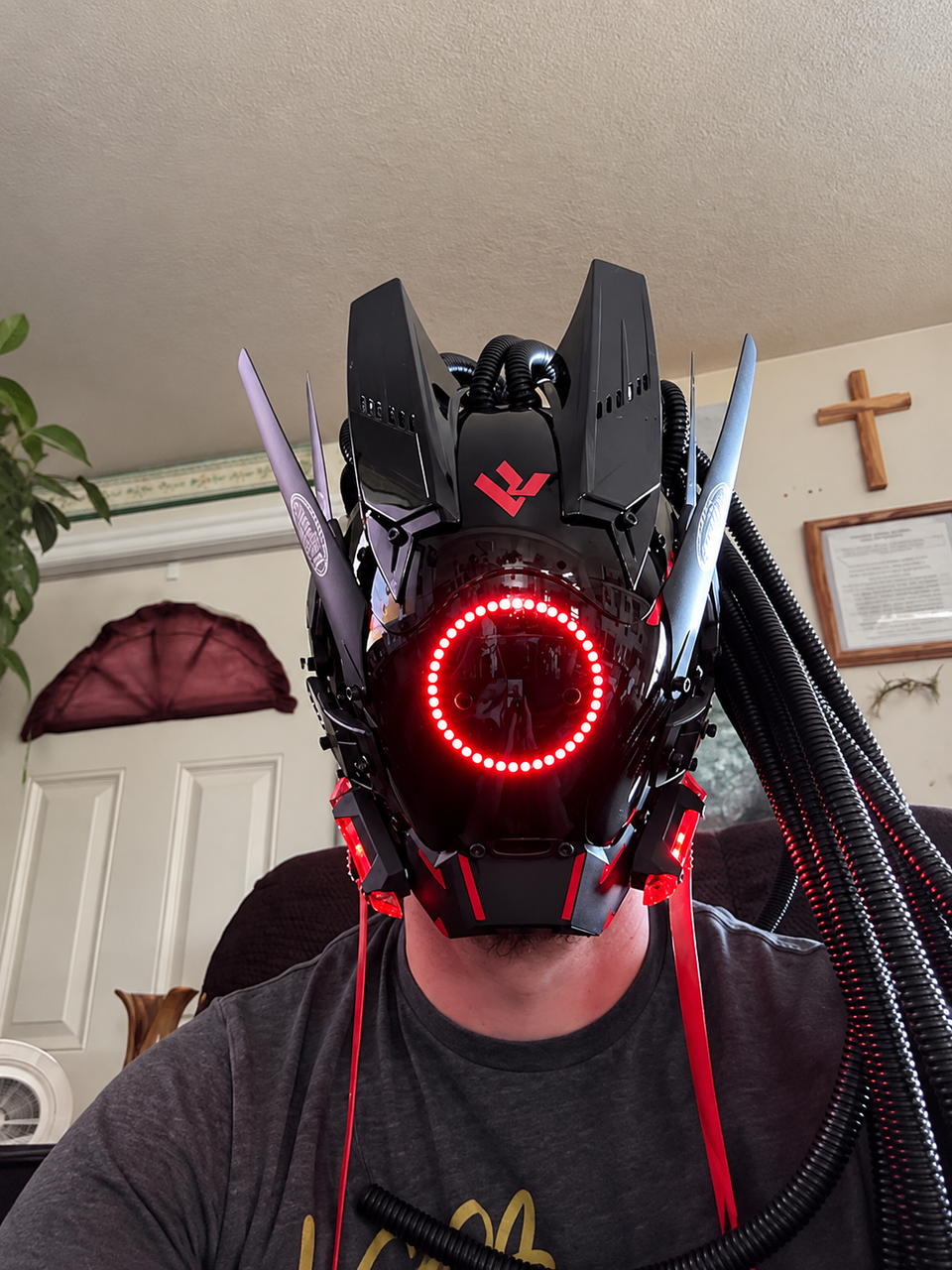 Light-Up Cyberpunk Mask with Braids — Adjustable Fit