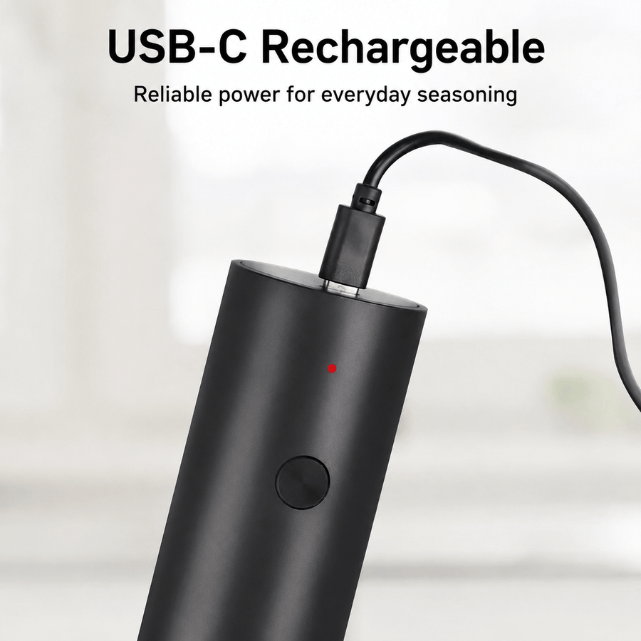 ChefPro USB-C rechargeable electric salt and pepper grinder with charging cable