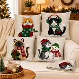 CozyNest™ Christmas Cat Pillow Covers — Set of 4