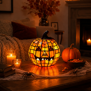 Small and large mosaic pumpkin lamp size comparison
