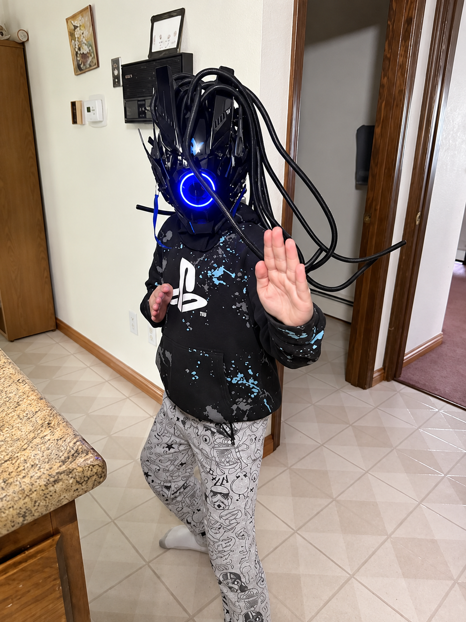Light-Up Cyberpunk Mask with Braids — Adjustable Fit