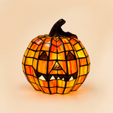 Mosaic-Style Pumpkin Lamp — Warm Halloween Table Decor