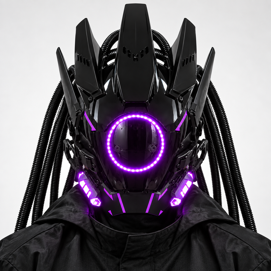 Light-Up Cyberpunk Mask with Braids — Adjustable Fit