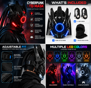Light-Up Cyberpunk Mask with Braids — Adjustable Fit