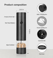 ChefPro electric spice grinder parts with ceramic grinding core and adjustable coarseness dial