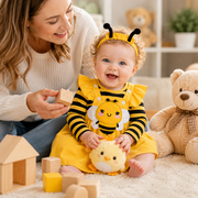 Long Sleeve Bee Baby Romper Dress Set with Headband
