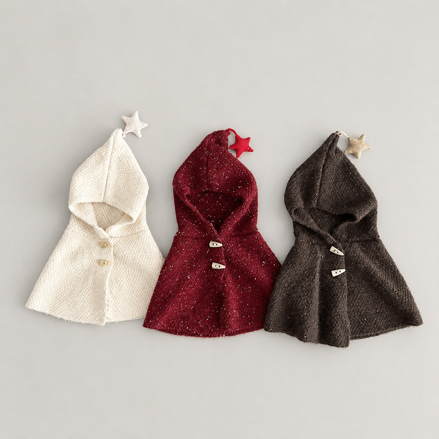 Star-Detail Hooded Toddler Poncho — Cozy Knit Layer