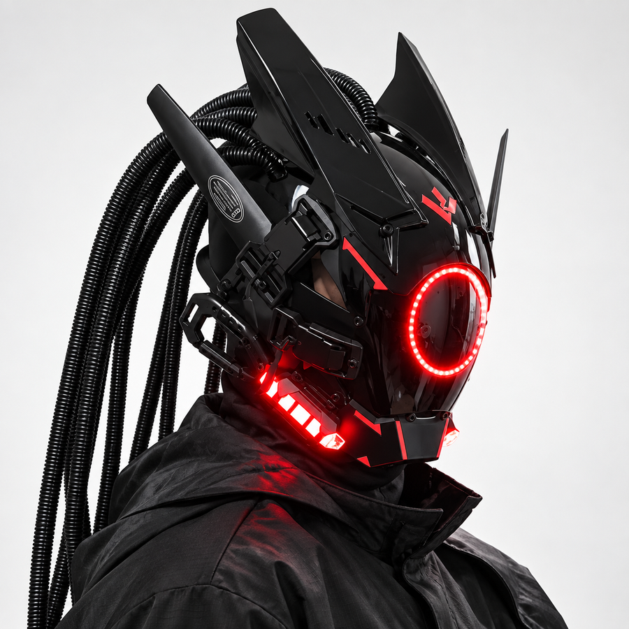 Light-Up Cyberpunk Mask with Braids — Adjustable Fit