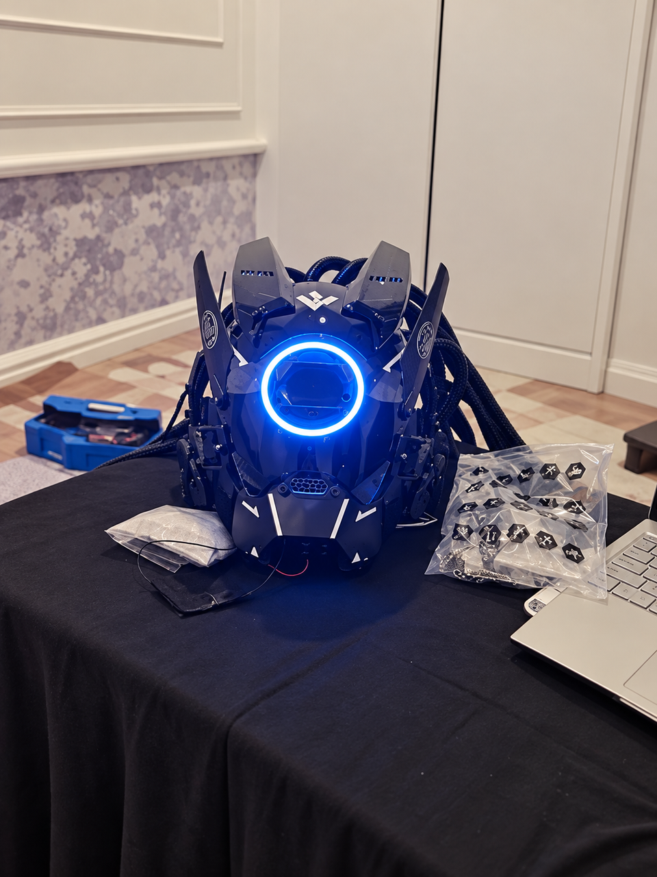 Light-Up Cyberpunk Mask with Braids — Adjustable Fit