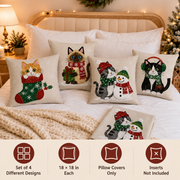 Flat printed Christmas cat pillow cover designs on soft microfiber fabric