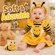 Long Sleeve Bee Baby Romper Dress Set with Headband
