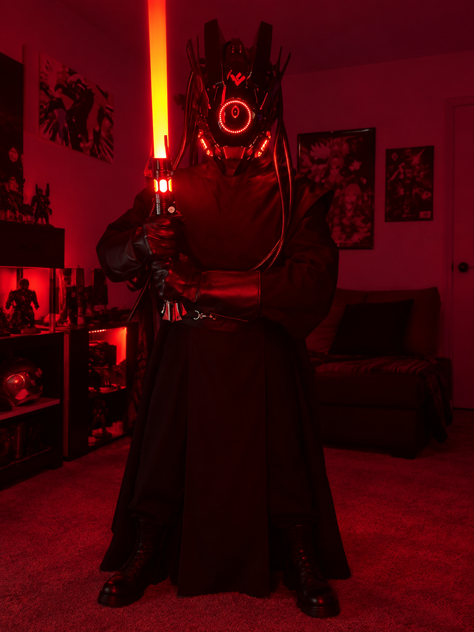 Light-Up Cyberpunk Mask with Braids — Adjustable Fit