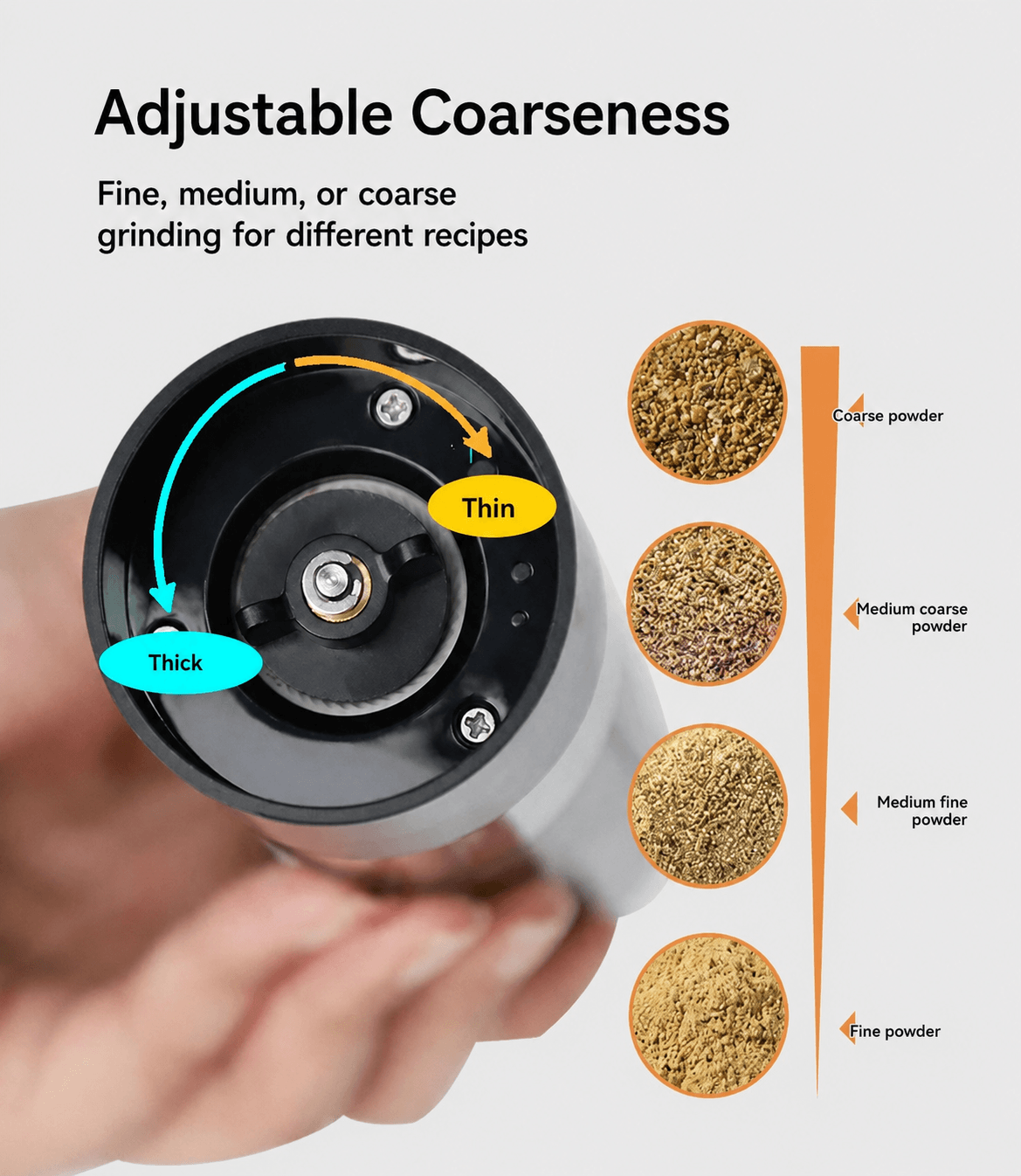Adjustable coarseness dial on ChefPro electric salt and pepper grinder