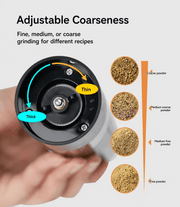 Adjustable coarseness dial on ChefPro electric salt and pepper grinder