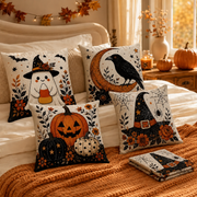 Witch hat and spiderweb Halloween pillow cover design