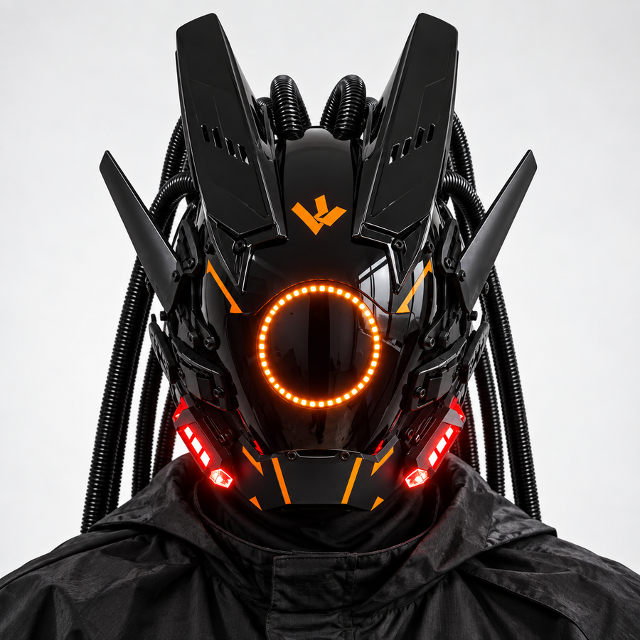 Light-Up Cyberpunk Mask with Braids — Adjustable Fit