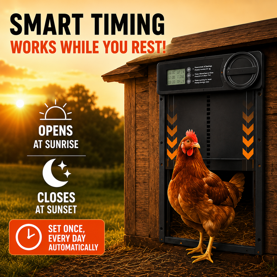 Automatic Chicken Coop Door — Timer & Anti-Pinch Sensor