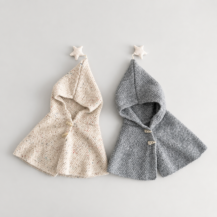 Star-Detail Hooded Toddler Poncho — Cozy Knit Layer