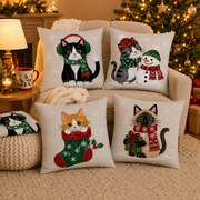Festive cat pillow covers for Christmas sofa and bedroom decor
