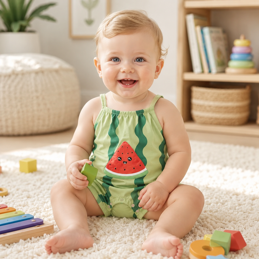 BabyJoy™ Watermelon Baby Romper — Soft Summer Comfort