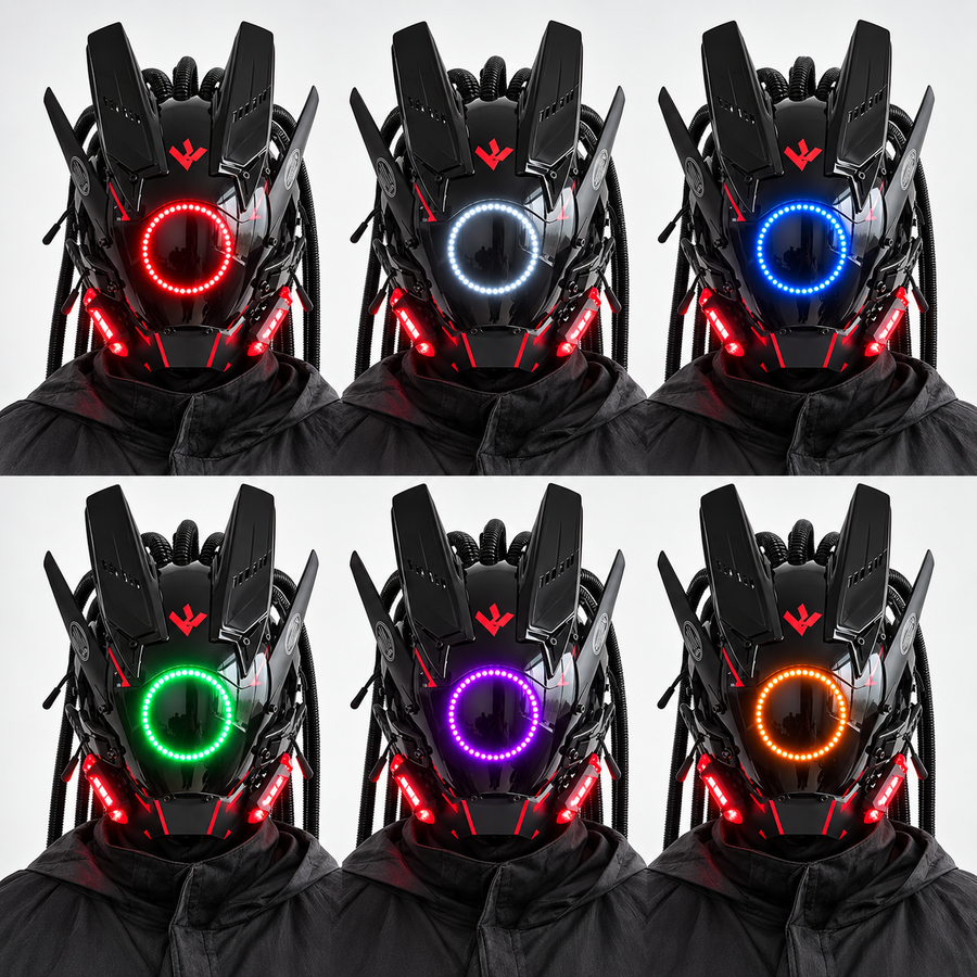 Light-Up Cyberpunk Mask with Braids — Adjustable Fit
