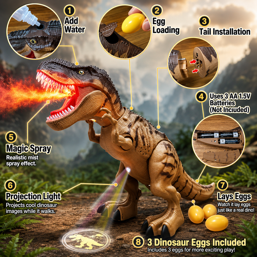 Walking Spray Dinosaur Toy — Roars, Lights & Lays Eggs