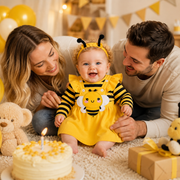 Long Sleeve Bee Baby Romper Dress Set with Headband