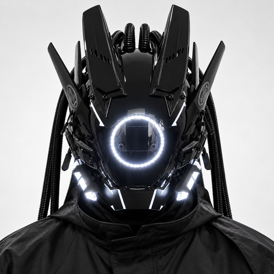 Light-Up Cyberpunk Mask with Braids — Adjustable Fit