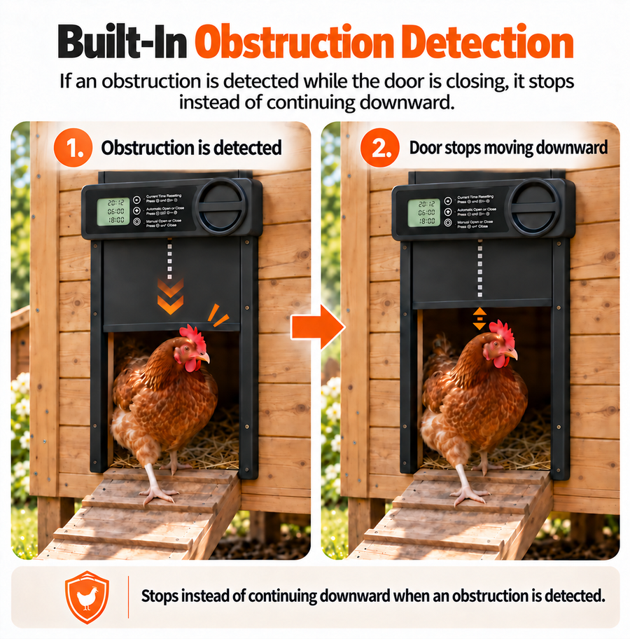 Automatic Chicken Coop Door — Timer & Obstruction Detection
