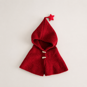 Burgundy Star-Detail Hooded Toddler Poncho