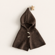 Chocolate Brown Star-Detail Hooded Toddler Poncho