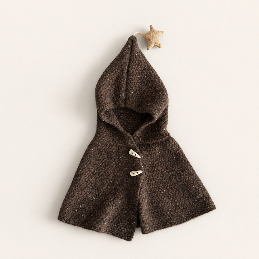 Chocolate Brown Star-Detail Hooded Toddler Poncho