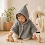 Star-Detail Hooded Toddler Poncho — Cozy Knit Layer
