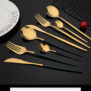 ChefPro™ 30-Piece Stainless Steel Cutlery Set — Black & Gold Modern Flatware for 6