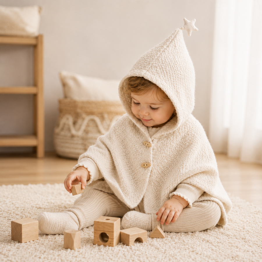 Star-Detail Hooded Toddler Poncho — Cozy Knit Layer