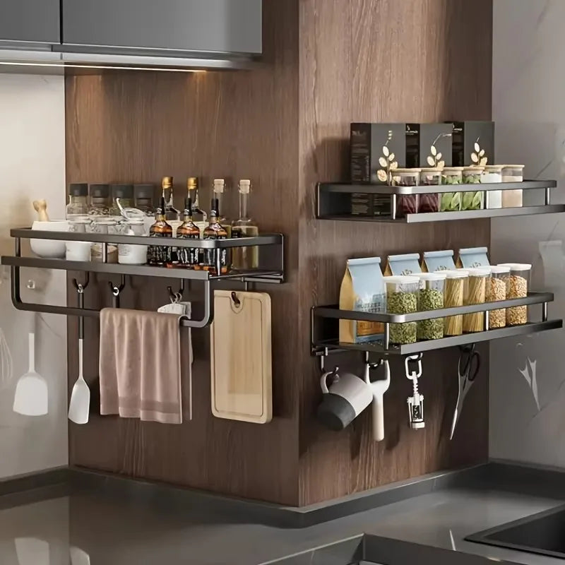 HomeSmart™ Wall-Mounted Spice Rack — No-Drill Aluminum Kitchen Shelf