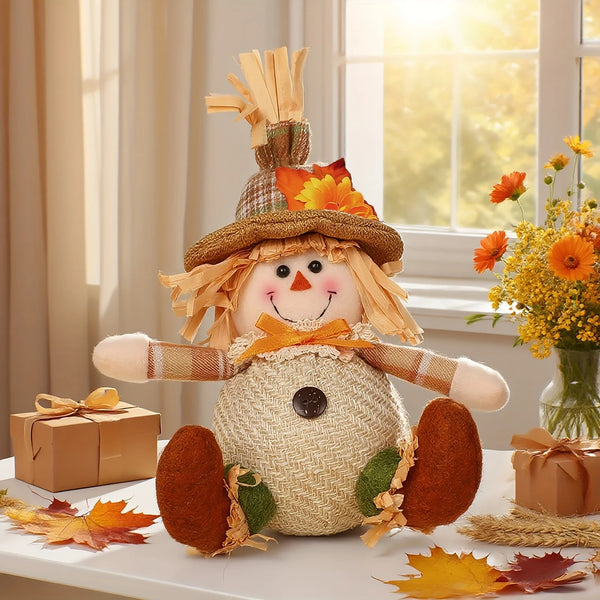 Rustic Harvest Gnome & Scarecrow Decor — Plaid & Sunflower Accents