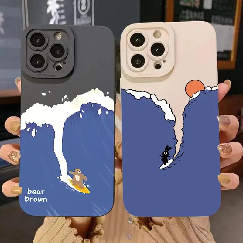 Ins Cartoon Cute Surfing Bear Phone Case Smartphone Protective Cover for IPhone 16 Pro Max 15 Pro 14Plus 13 12 11 XR X/XS Main image