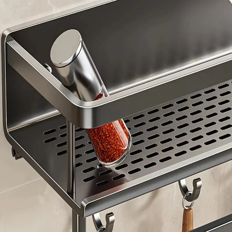 HomeSmart™ Wall-Mounted Spice Rack — No-Drill Aluminum Kitchen Shelf