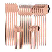 ChefPro™ 30-Piece Stainless Steel Cutlery Set — Black & Gold Modern Flatware for 6