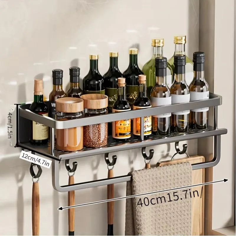 HomeSmart™ Wall-Mounted Spice Rack — No-Drill Aluminum Kitchen Shelf