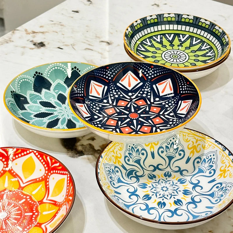ChefPro™ Bohemian Ceramic Plate Set — 6-Piece Artisan Salad & Dessert Collection
