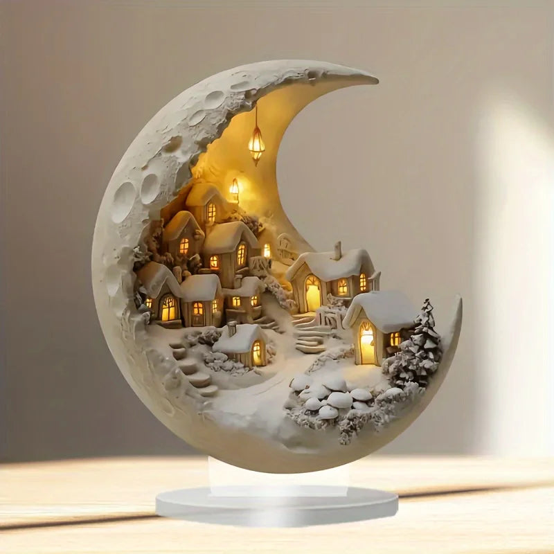 Christmas Village Crescent Moon Decor — Acrylic Tabletop Accent