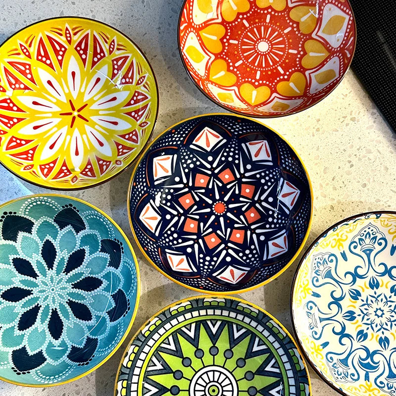 ChefPro™ Bohemian Ceramic Plate Set — 6-Piece Artisan Salad & Dessert Collection