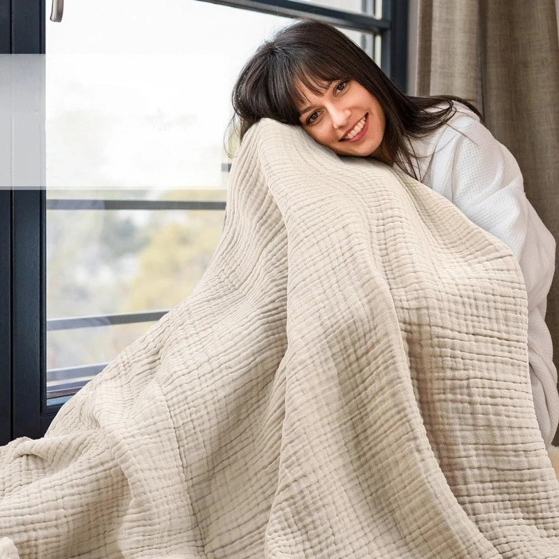BabyJoy™ 6-Layer Muslin Cotton Blanket — Soft Breathable Gauze for Baby & Family