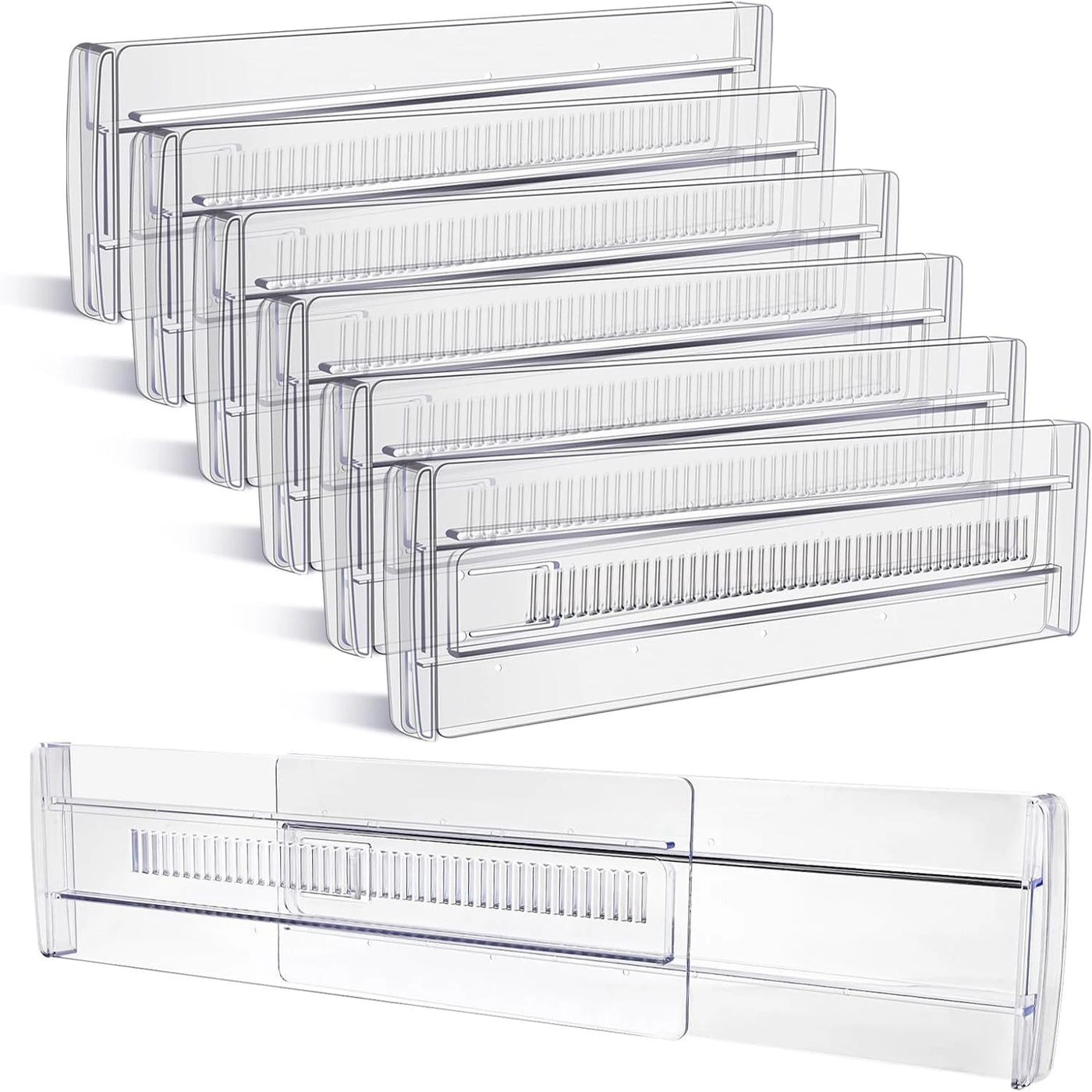 HomeSmart™ Adjustable Drawer Dividers — 6-Pack Clear Expandable Organizer