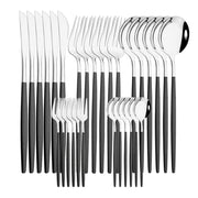 ChefPro™ 30-Piece Stainless Steel Cutlery Set — Black & Gold Modern Flatware for 6